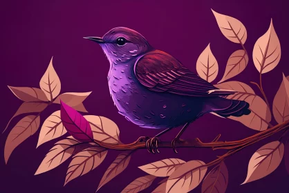 2D Game Art of Bird on Dark Purple Branch