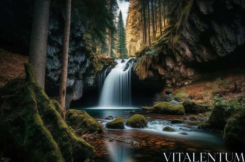 Ethereal Forest Waterfall - A Cabincore Aesthetic AI Image