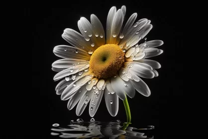 Graceful White Daisy with Water Droplets - Artistic Interpretation