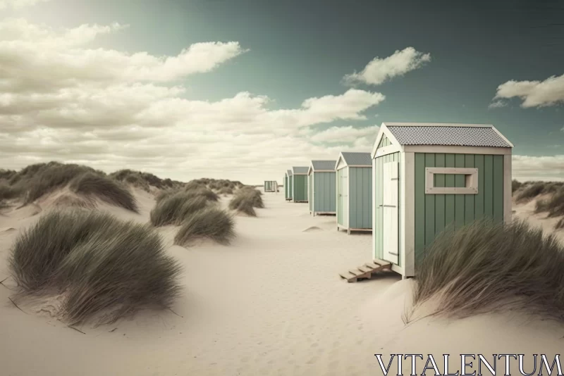 Idyllic Beach Huts in Dunes - A Realistic Landscape AI Image