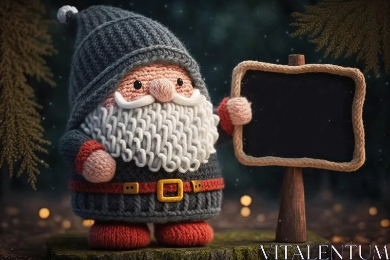 Knitted Santa Gnome Holding a Board - Charming Character Illustration AI Image