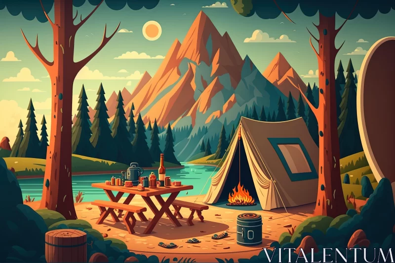 Serene Camping Scene in Mountain Landscape AI Image