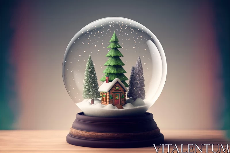 3D Rendered Christmas Treehouse Snow Globe AI Image