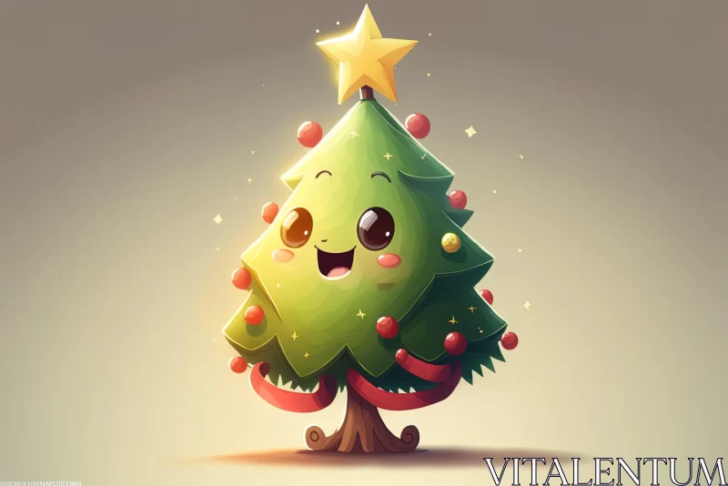 Charming Kawaii Christmas Tree - A Playful Cartoon Illustration AI Image