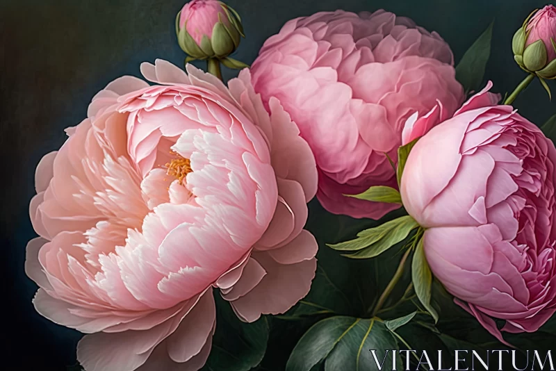 Elegant Pink Peonies Painting: A Revival of Historic Art Forms AI Image