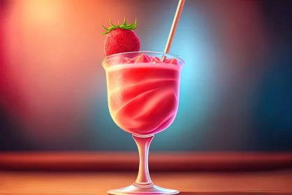 Strawberry Cocktail - A Colorful and Texture-rich Artwork AI Image