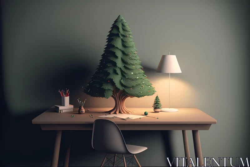 3D Model of a Christmas Tree on a Desk with Naturalistic Lighting AI Image