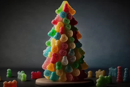 Festive Gummy Candy Christmas Tree Tableau AI Image