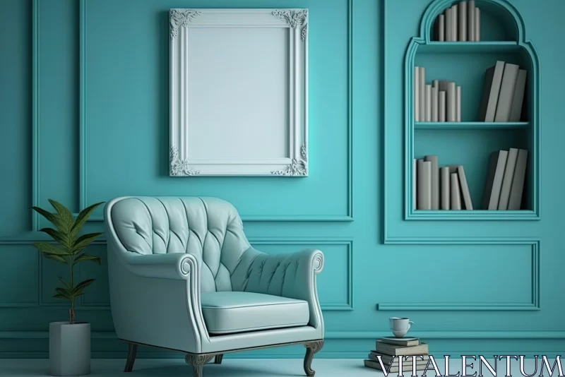 Victorian Gothic Studyplace with Blue Armchair and Turquoise Wall AI Image