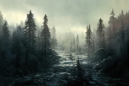 Winter Forest in Moody Tonalism - Post-Apocalyptic Landscape