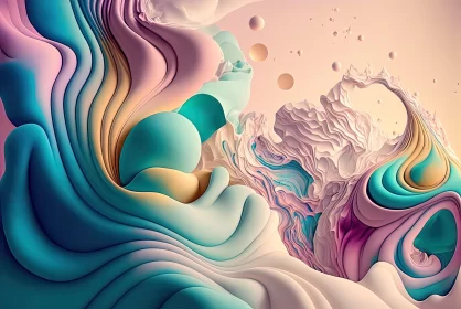 3D Art Illustration - Abstract Fluid Photography in Rococo Pastels