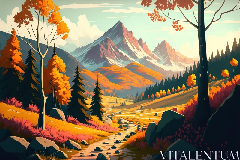 Autumn Mountain Landscape: A Nature-Inspired Artwork AI Image