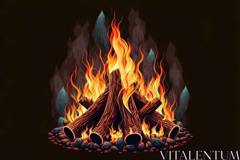 Colored Cartoon Style Forest Fire Artwork with Cabincore Theme AI Image