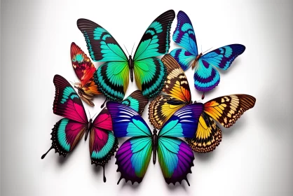 Colorful Butterflies and Brightly Colored Birds Artwork AI Image