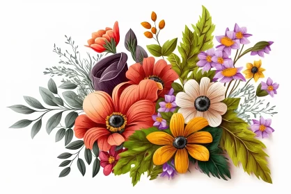 Colorful Flower Bouquet: Detailed Shading and Realistic Forms