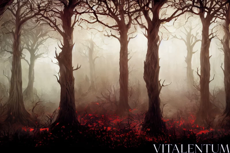 Forest Painting - A Mysterious Landscape in Red and Brown AI Image