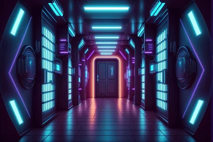 Futuristic Neon Corridor: A Blend of Cabincore and Victorian Styles AI Image