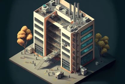 Isometric Industrial Cityscape: Geometry-Inspired Illustration AI Image