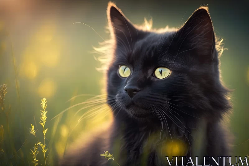 Retro Style Fashionable Black Cat  Illustration AI Image