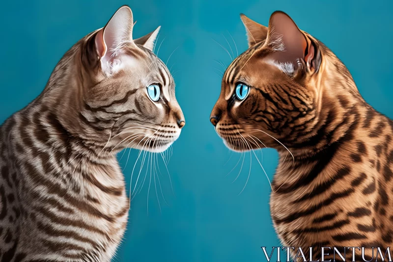 Symmetrical Feline Gaze: A Bengal School Inspired Artwork AI Image