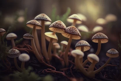Detailed Forest Mushrooms: A Soft-Focus Exploration AI Image