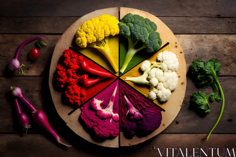 Colorful Food Arrangements on Wooden Board AI Image
