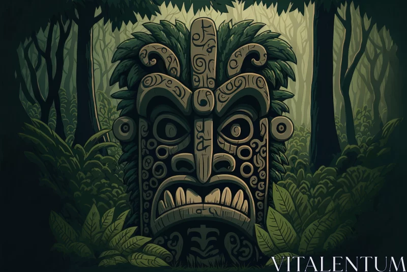 Enigmatic Tiki Statue Amidst Dense Forest AI Image