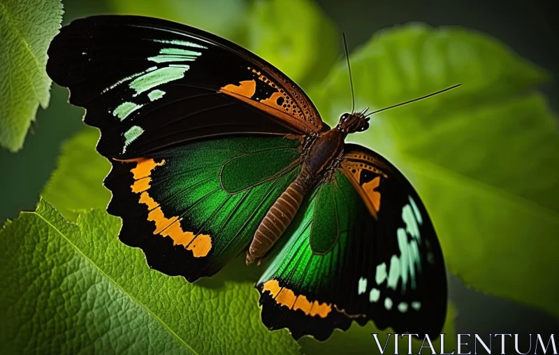 Green and Black Butterfly on Leaves: A Mesmerizing Display of Indonesian Art AI Image