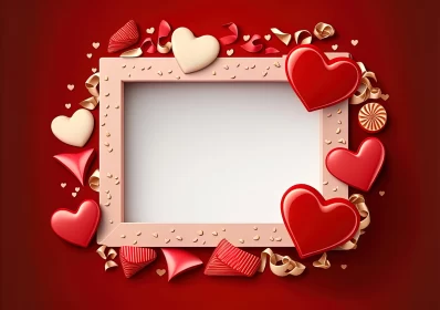 Romantic Valentine Frame with Red Hearts and Candy AI Image