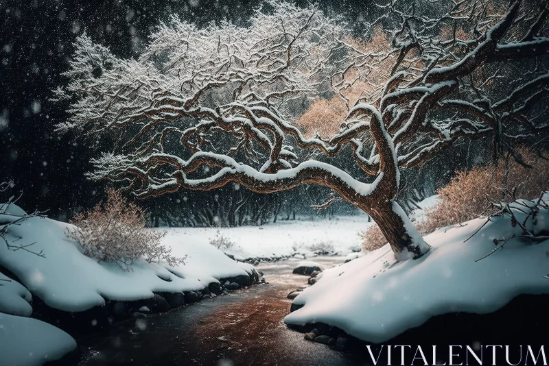 Winter Forest Scene with Scottish and Japanese Artistic Influence AI Image