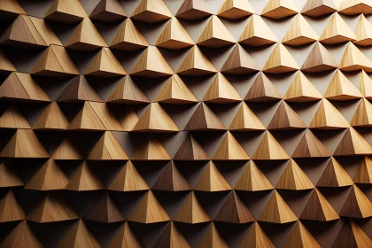 Geometric Wooden Triangle Wall - A Study in Sustainable Architecture AI Image