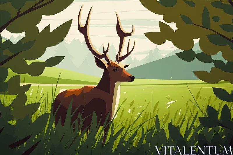 AI ART Romantic Wilderness: Deer Amidst Lush Greenery
