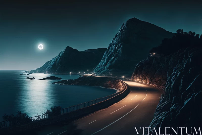 Scenic Ocean Road: A Moonlit Landscape AI Image
