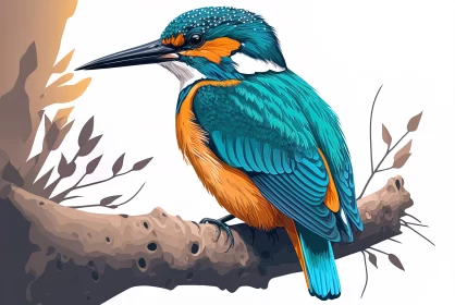 Blue and Orange Bird Illustration: Marine Painter Style with Palette Knife Texture