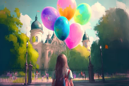 Captivating Painting of a Girl with Balloons in Gothic style