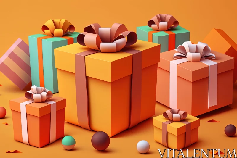 AI ART Colorful Gift Boxes on Orange Background - Geometric Surrealism Artwork