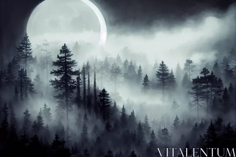 Moonlit Forest - Monochrome Nightcore Panorama AI Image