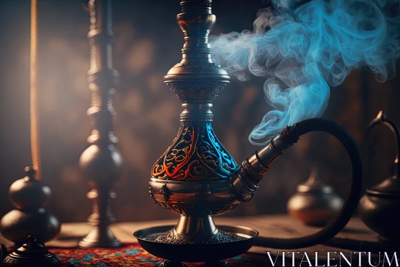 Oriental Hookah Scene with Dramatic Lighting and Medieval Ambiance AI Image