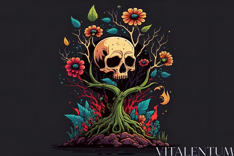 Skull Tree Graphic Design in Nature Motifs AI Image