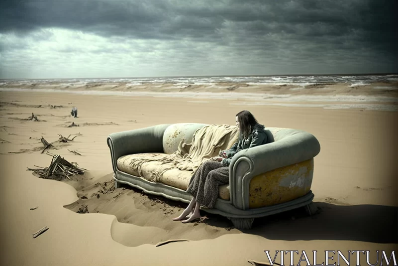 AI ART Surreal Beach Scene with Old Couch: A Dreamy Landscape