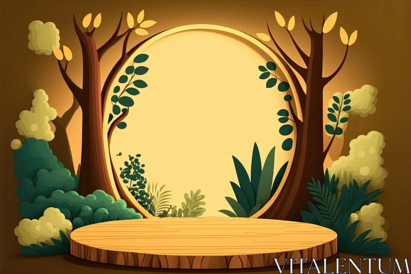 Wooden Stage with Trees - Nature Inspired Vector Illustration AI Image