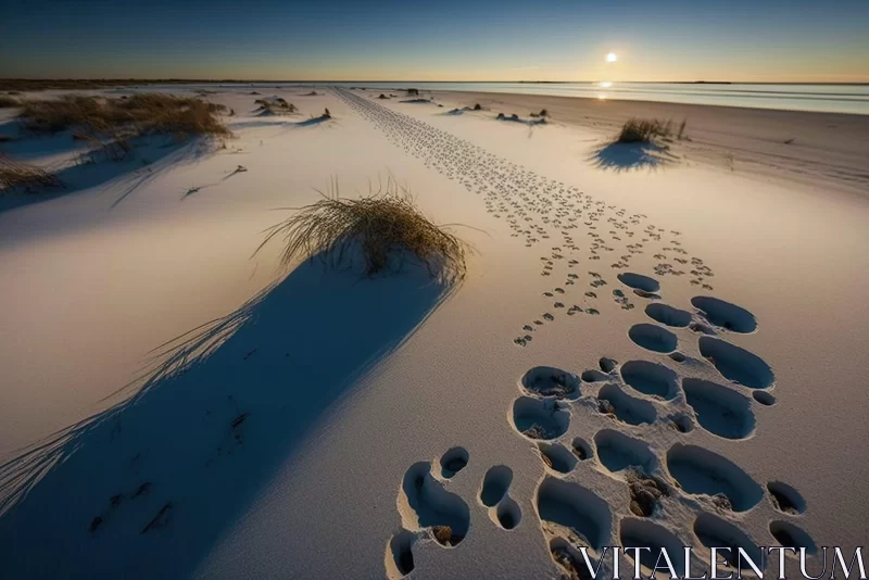 Footprints in Sand: A Sun-Kissed Grandeur AI Image