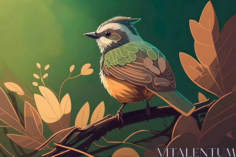 Forestpunk Styled Bird on a Branch - 2D Game Art Illustration AI Image