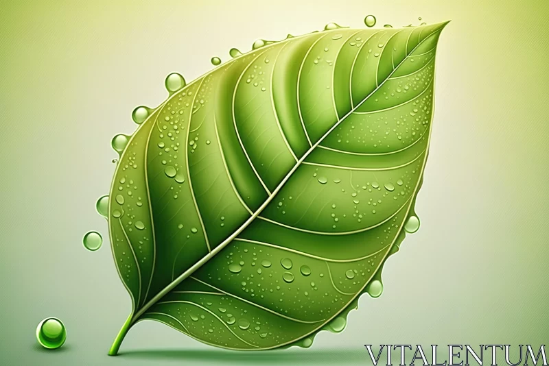 Green Leaf Illustration with Water Drops - Nature's Energy AI Image