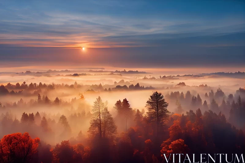 Misty Autumn Sunrise in Poland: A Bird's Eye View AI Image