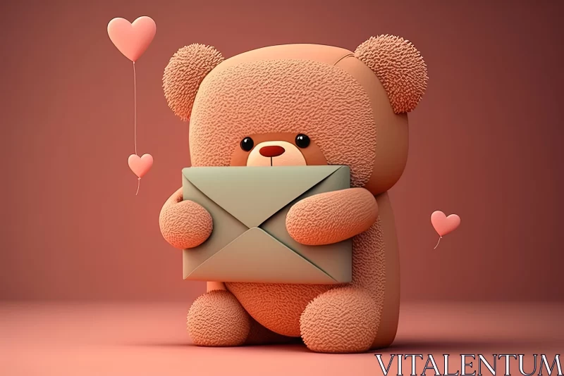 AI ART 3D Rendered Black Teddy Bear Holding Love Letters - Post-Internet Aesthetics