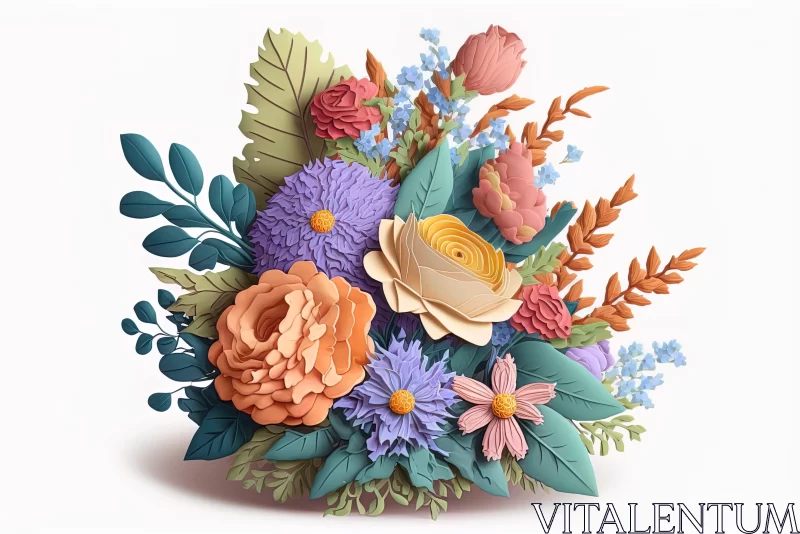 3D Vector Bouquet of Flowers: An Intricate Paper Sculpture AI Image