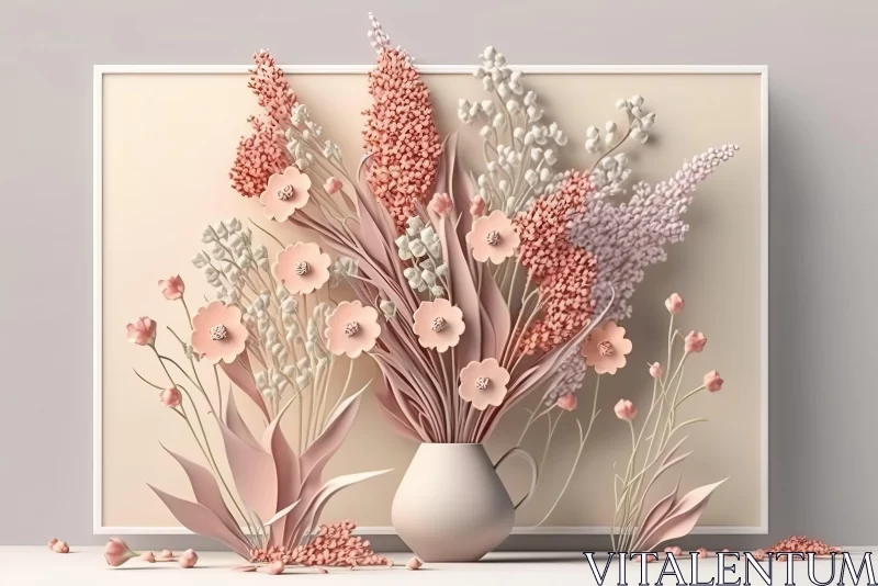 Artful 3D Model of Paper Flowers in a Vase with Side Artwork AI Image