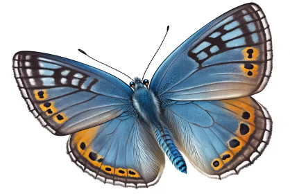 Detailed Blue Butterfly on White Background AI Image