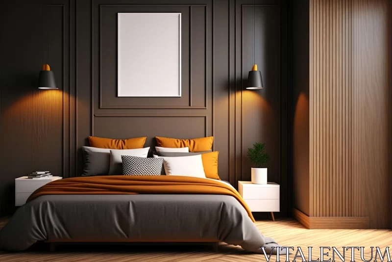 Luxurious Modern Bedroom with Warm Tones and Unique Geometry AI Image